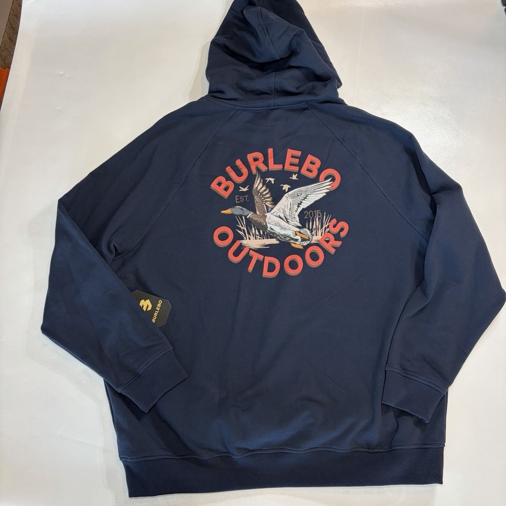 Burlebo Hoodie Mens 2XL Navy Pullover Duck Graphic Hunting Outdoors Sweatshirt - Picture 2 of 9